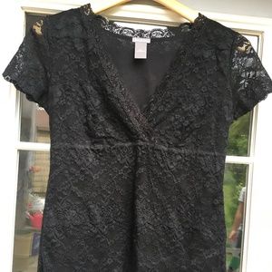 Ann Taylor Black Lace Top Sz M